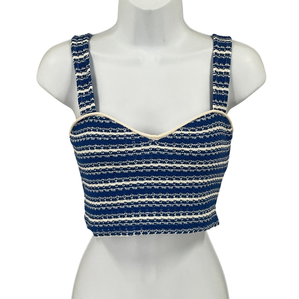 Zara Knit Top Womens S Blue White Striped Sweetheart Coastal Bohemian Baddie